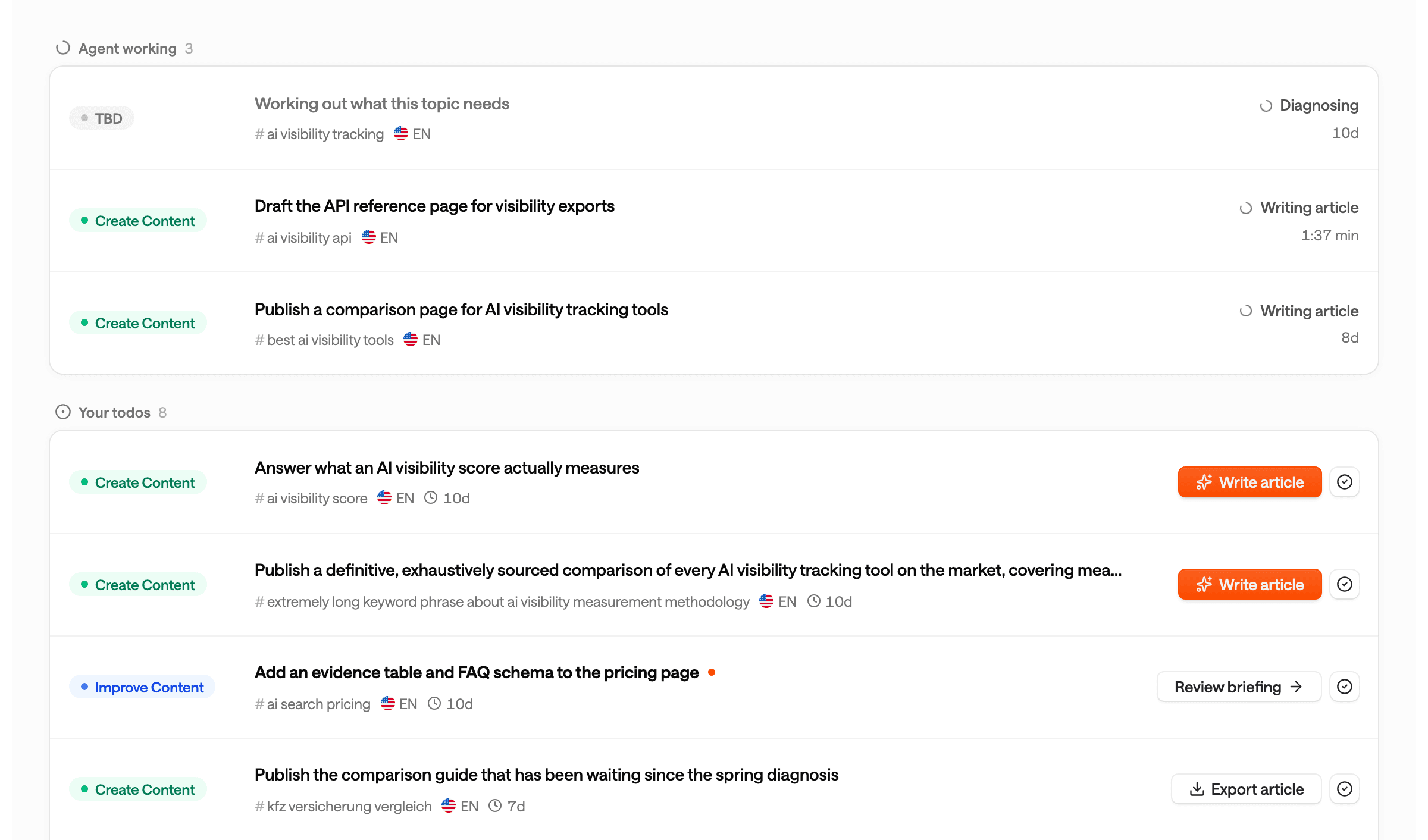 The new Actions list