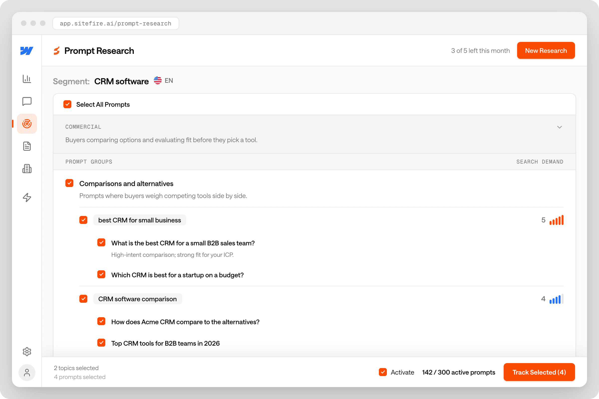Prompt research tab