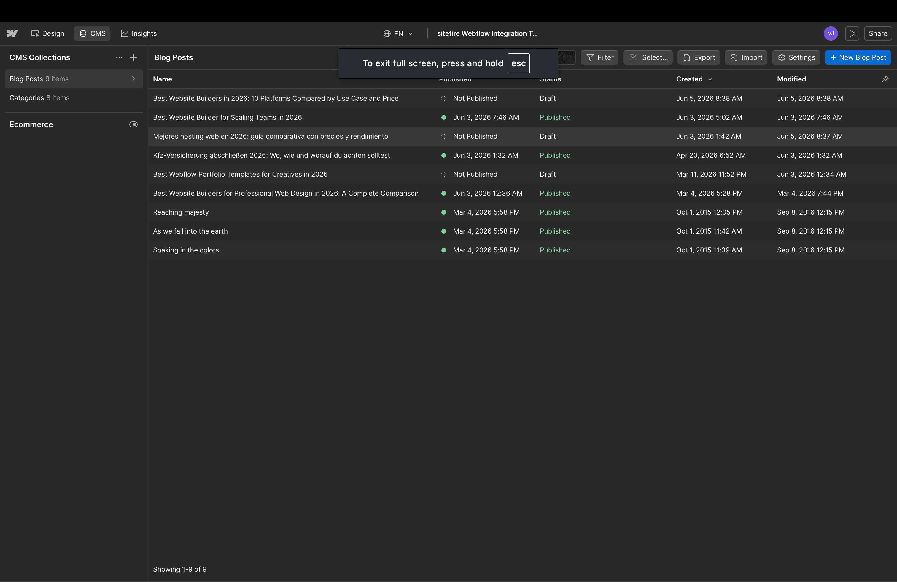 Open the published post in the Webflow CMS